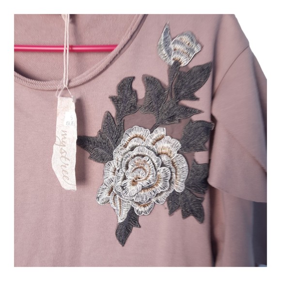Mystree New Ruffle Sleeve Rose Floral Embroidered Blouse Feminine Flounce Small - Picture 3 of 6